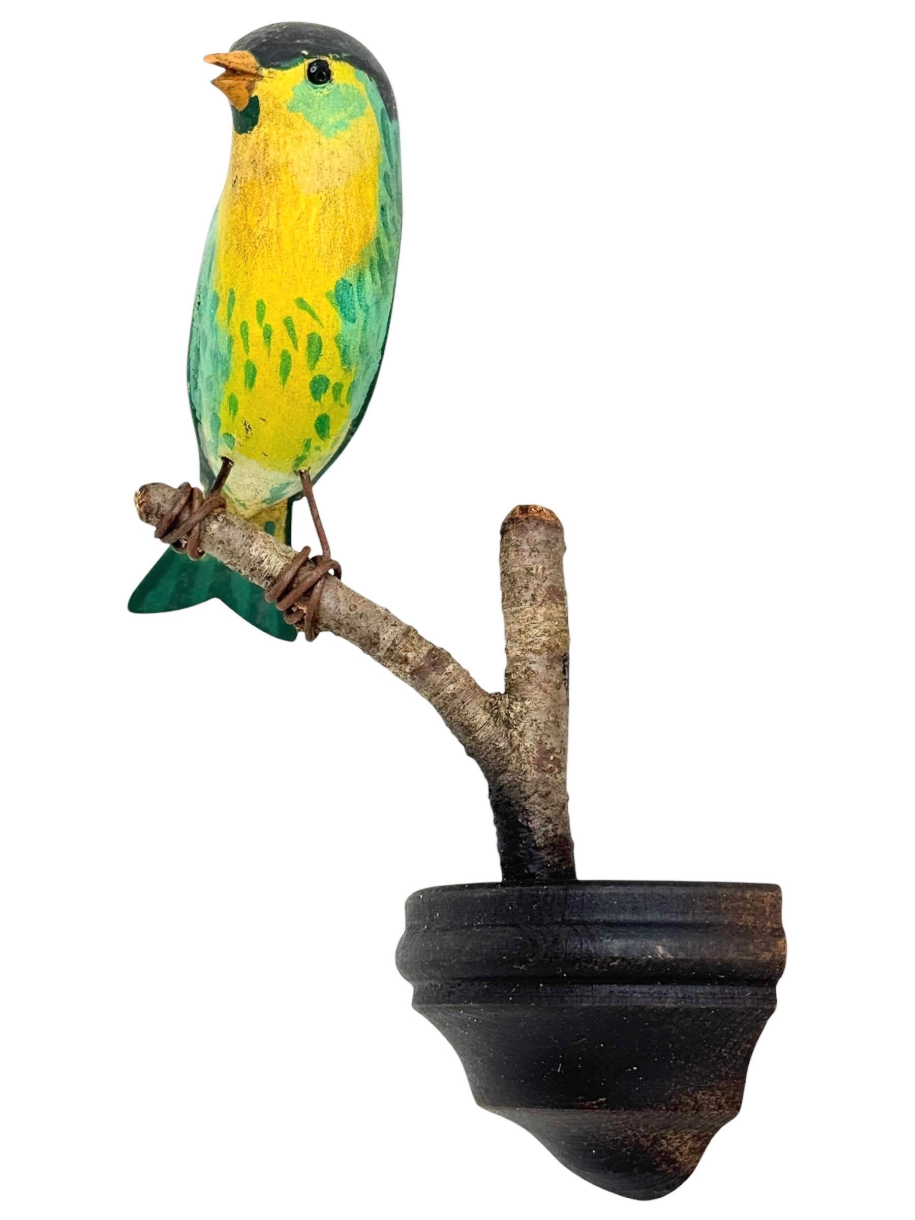 Austrian Beautiful Vichtauer Hand Carved Wood Bird, Black Forest Folk Art, Austria, 1920s