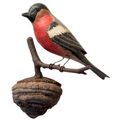 Beautiful Vichtauer Hand Carved Wood Bird, Black Forest Folk Art, Austria, 1920s