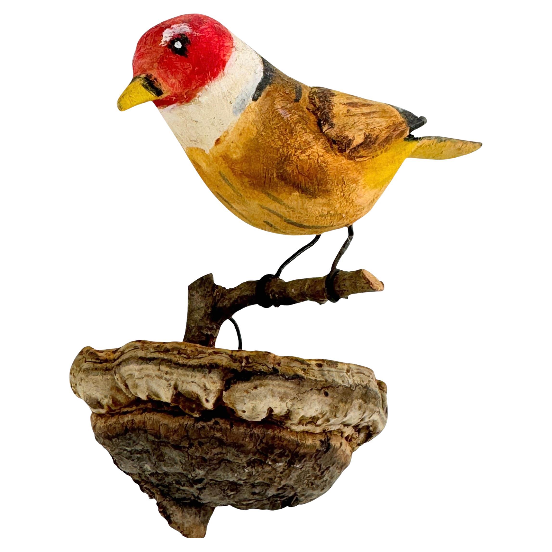 Beautiful Viechtauer Hand Carved Wood Bird, Black Forest Folk Art Austria, 1920s
