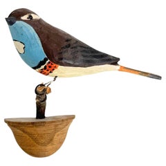 Beautiful Vichtauer Hand Carved Wood Bird, Black Forest Folk Art, Austria, 1920s