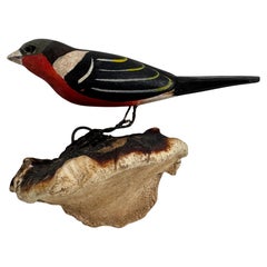 Beautiful Vichtauer Hand Carved Wood Bird, Black Forest Folk Art, Austria, 1920s