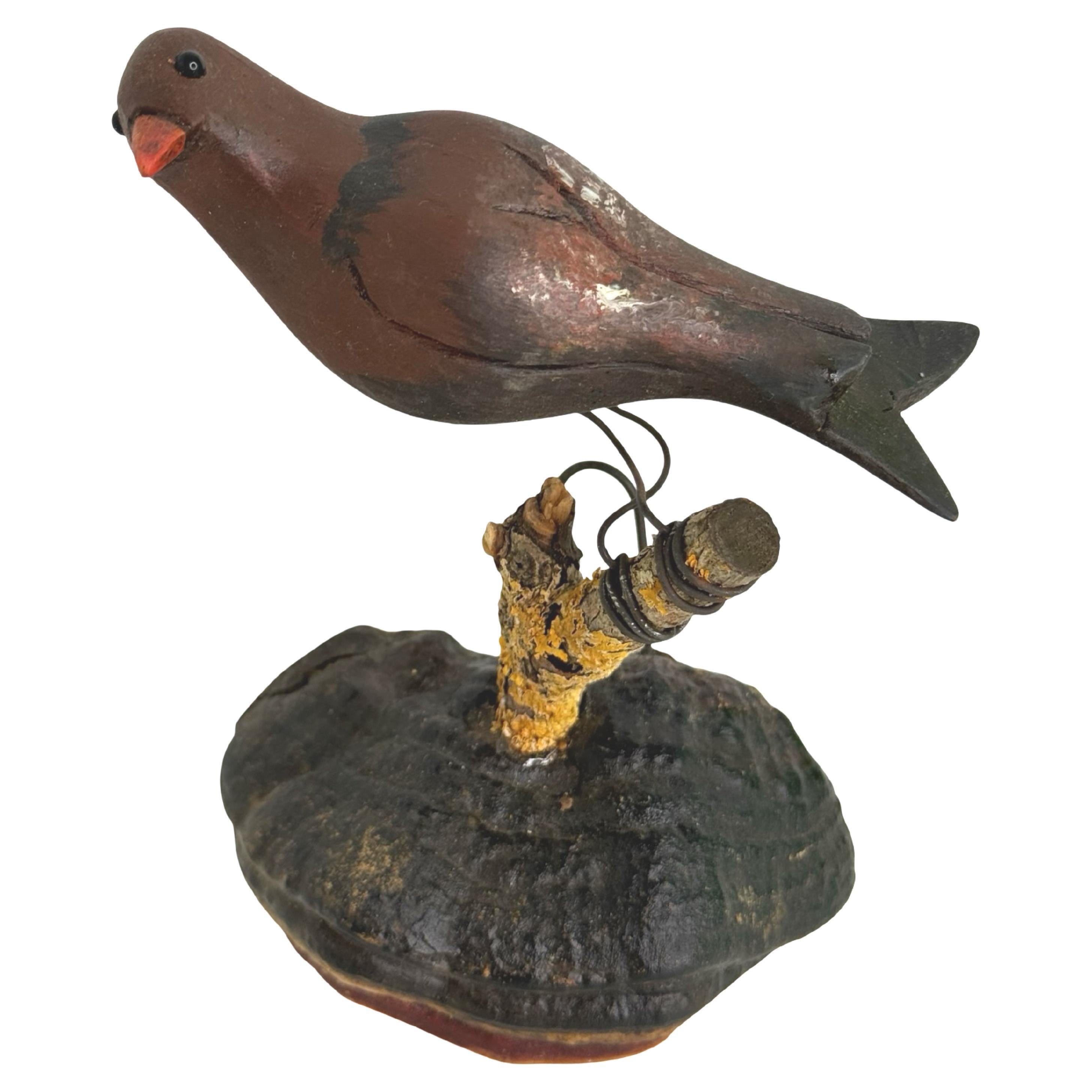 Beautiful Vichtauer Hand Carved Wood Bird, Black Forest Folk Art, Austria, 1920s