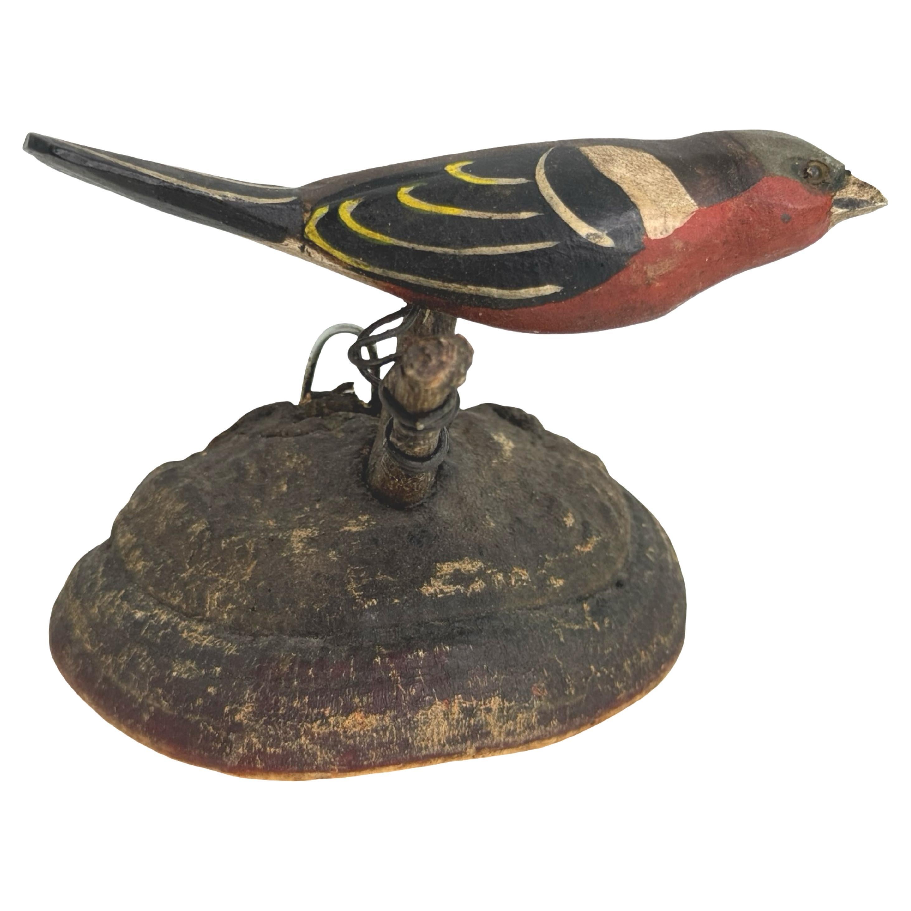 Beautiful Vichtauer Hand Carved Wood Bird, Black Forest Folk Art, Austria, 1920s