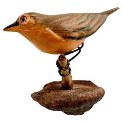 Beautiful Vichtauer Hand Carved Wood Bird, Black Forest Folk Art, Austria, 1930s