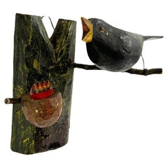 Beautiful Vichtauer Hand Carved Wood Bird, Black Forest Folk Art, Austria, 1930s