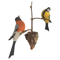 Beautiful Vichtauer Hand Carved Wood Birds Black Forest Folk Art, Austria, 1920s Beautiful Vichtauer Hand Carved Wood Birds Black Forest Folk Art, Austria, 1920s