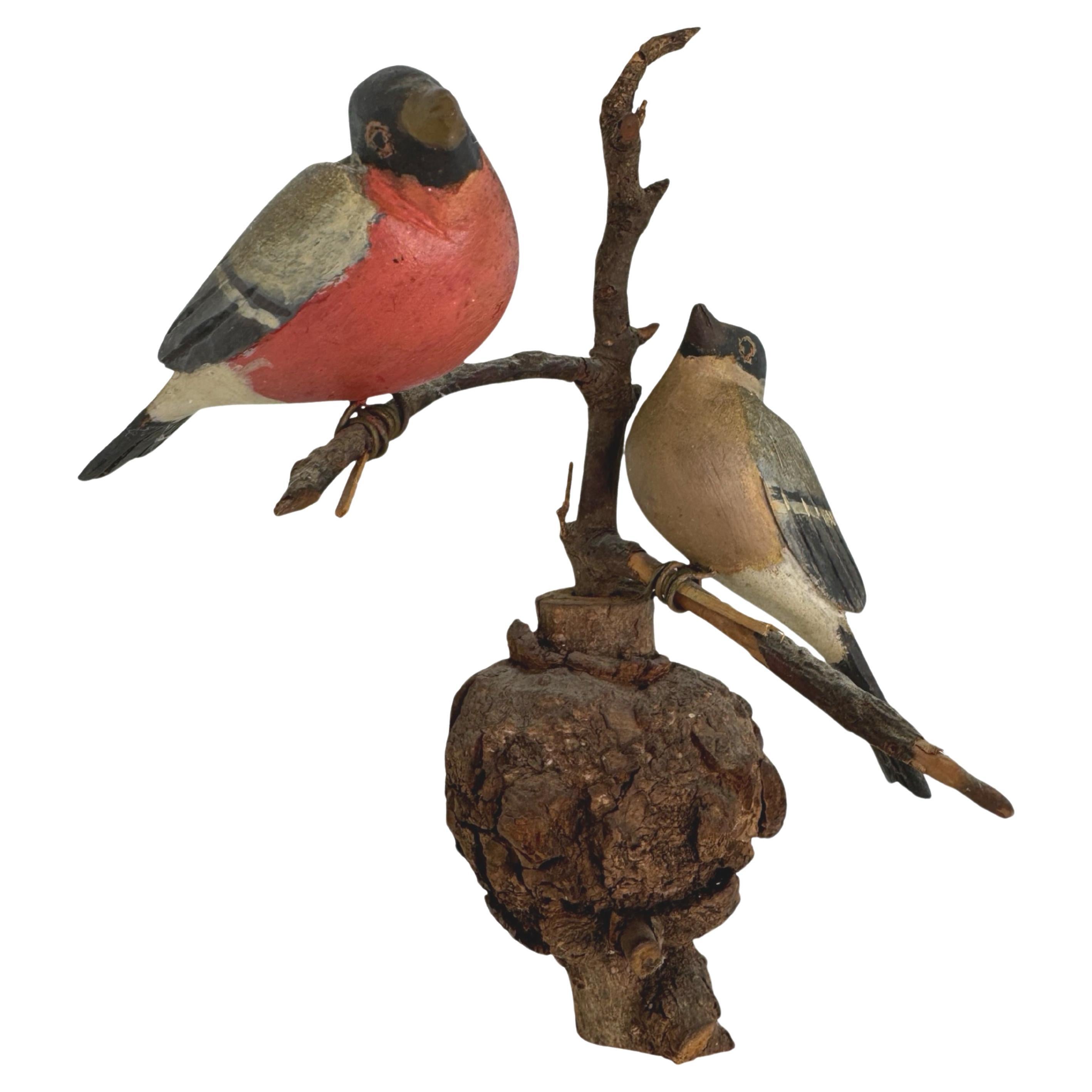 Beautiful Vichtauer Hand Carved Wood Birds Black Forest Folk Art, Austria, 1920s