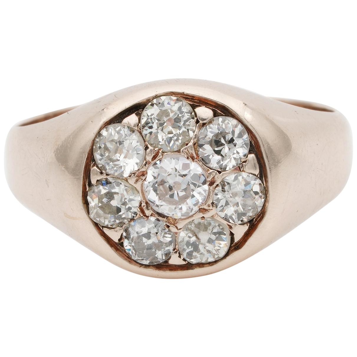 Beautiful Victorian 1.30 Carat Old Mine Diamond Unisex Signet Ring For Sale