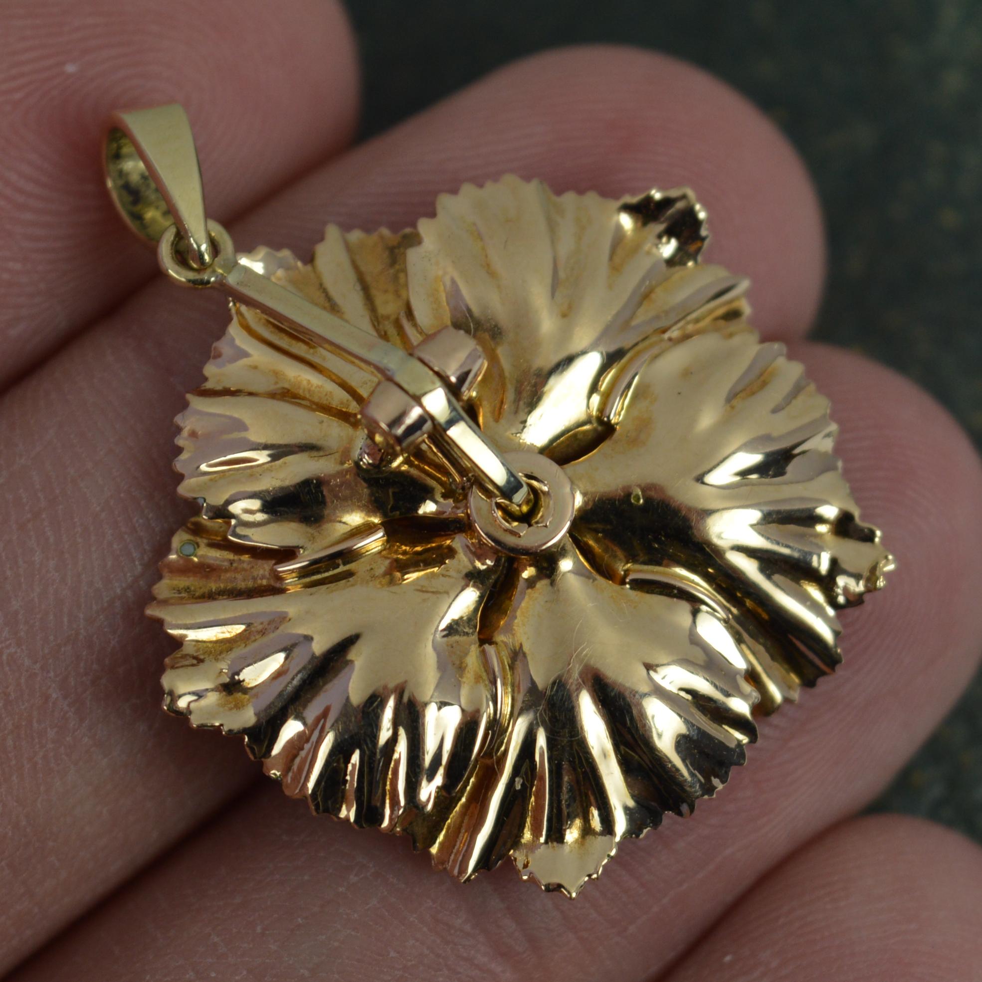 Beautiful Victorian 14 Carat Gold Pink Enamel and Pearl Flower Head Pendant 1