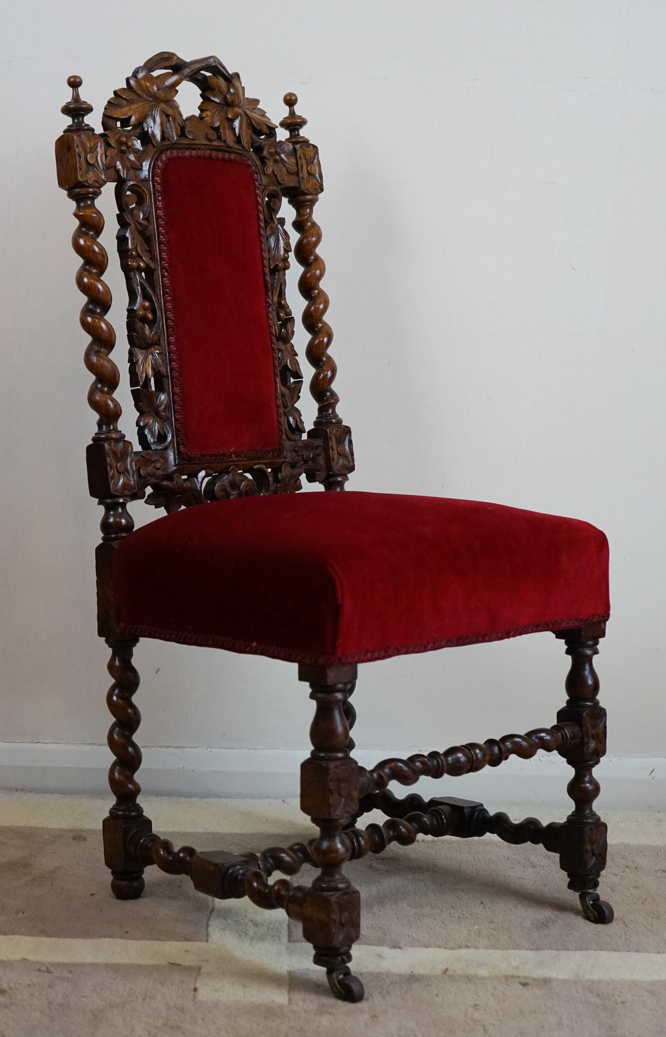 British Beautiful Victorian 6 Oak Dining Chairs For Sale