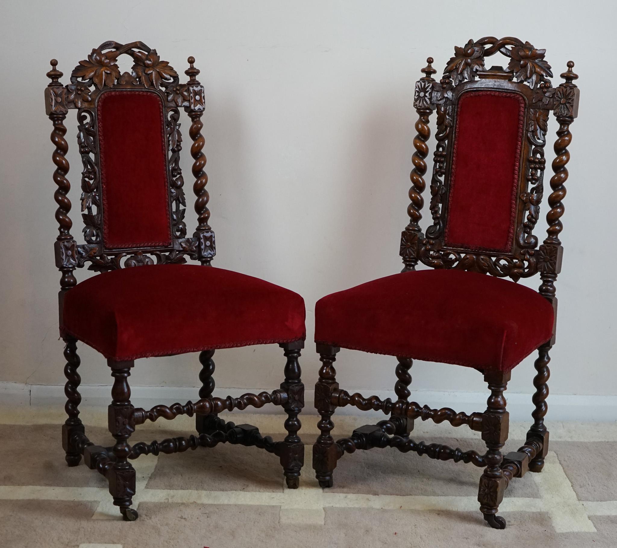 Carved Beautiful Victorian 6 Oak Dining Chairs For Sale