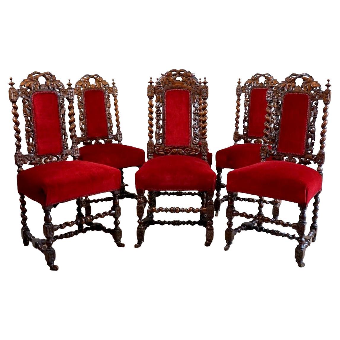 Beautiful Victorian 6 Oak Dining Chairs For Sale