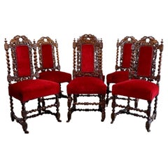 Antique Beautiful Victorian 6 Oak Dining Chairs