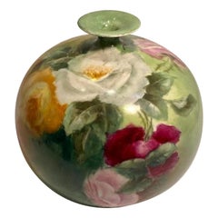 Beautiful Victorian American Belleek Willets Bulbous Hand Painted Porcelain Vase