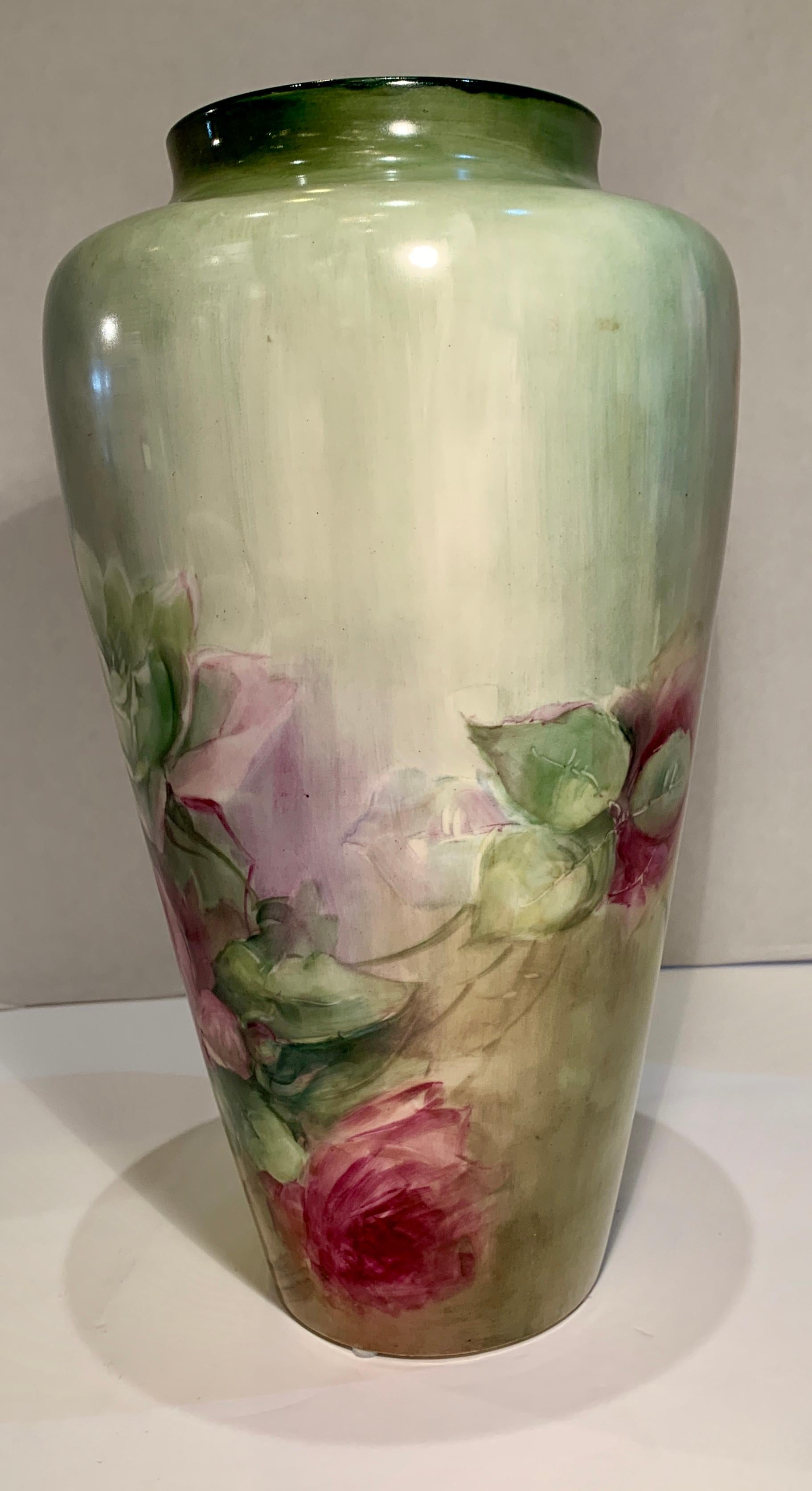 Hand-Crafted Beautiful Victorian American Belleek Willets Large Hand Painted Porcelain Vase