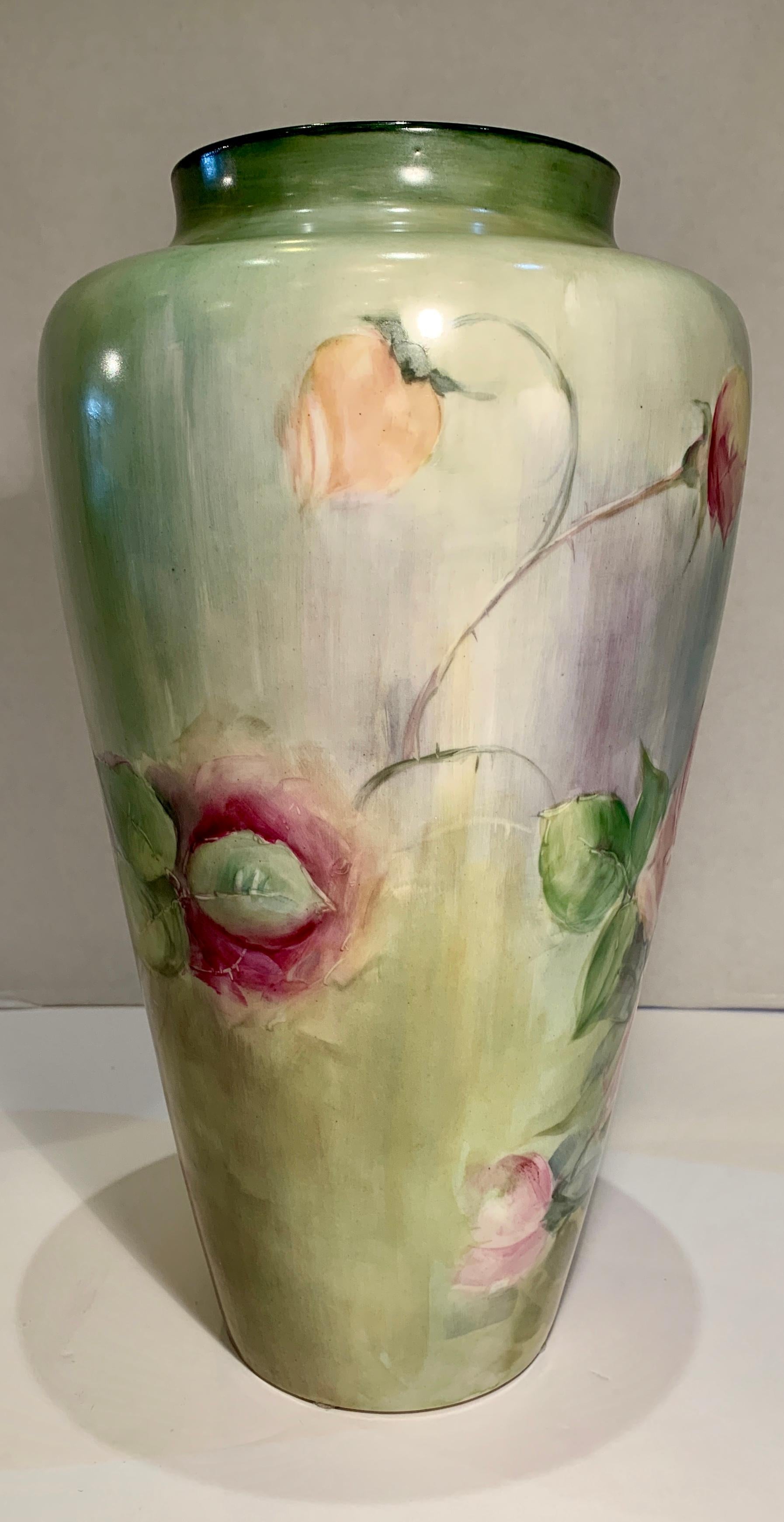 Beautiful Victorian American Belleek Willets Large Hand Painted Porcelain Vase In Good Condition In Tustin, CA