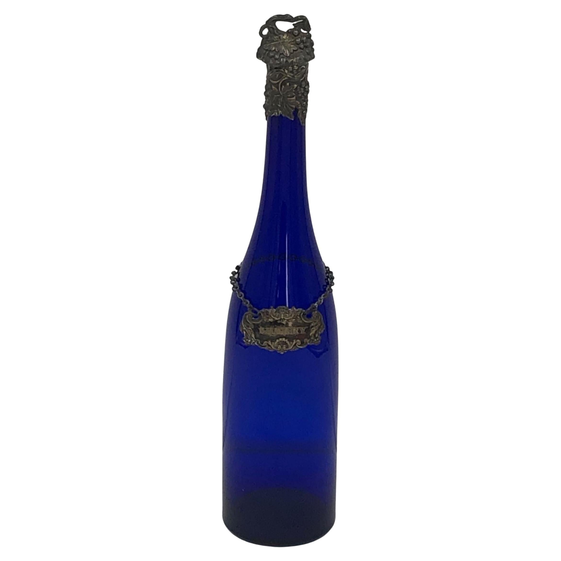 Magnifique bouteille de vin victorienne en verre bleu
