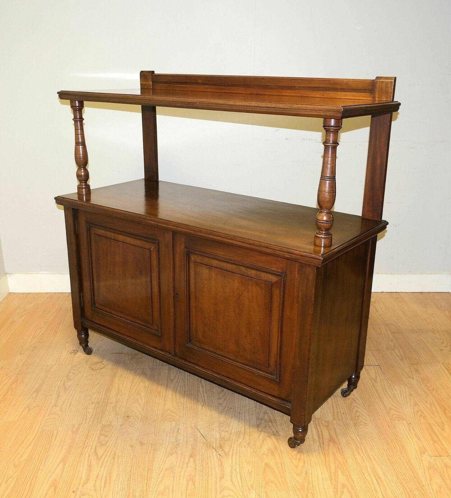 Hand-Crafted Beautiful Victorian Brown Hardwood Two Tier Whatnot Cupboard on Castors For Sale