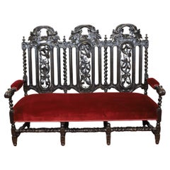 Beautiful Victorian Carved Oak Two-Seater Settee In Jacobean Style