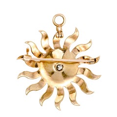 Beautiful Victorian Diamond and Pearl Yellow Gold Starburst Brooch/Pendant