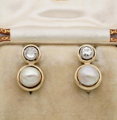 Beautiful Victorian Diamond Natural Basra Pearl Double Target Earrings