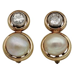 Beautiful Victorian Diamond Natural Basra Pearl Double Target Earrings