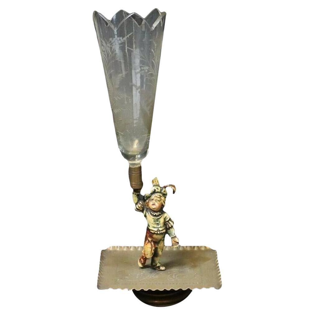 Beautiful Victorian Glass Vase with Bronze Figure Stand, Late 19th Century For Sale