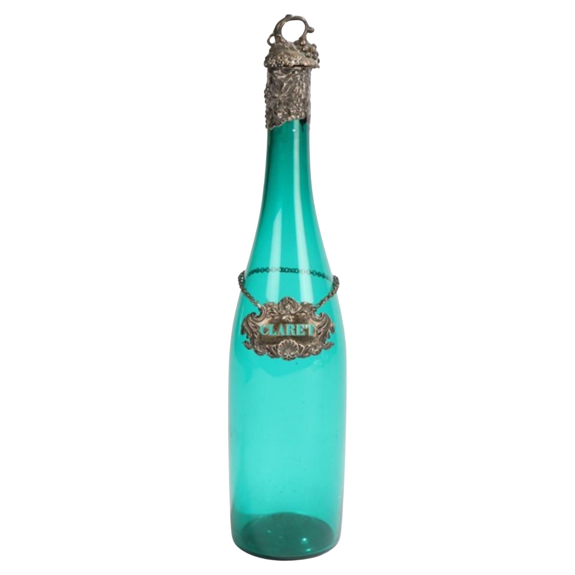Preciosa botella de vino victoriana de cristal verde