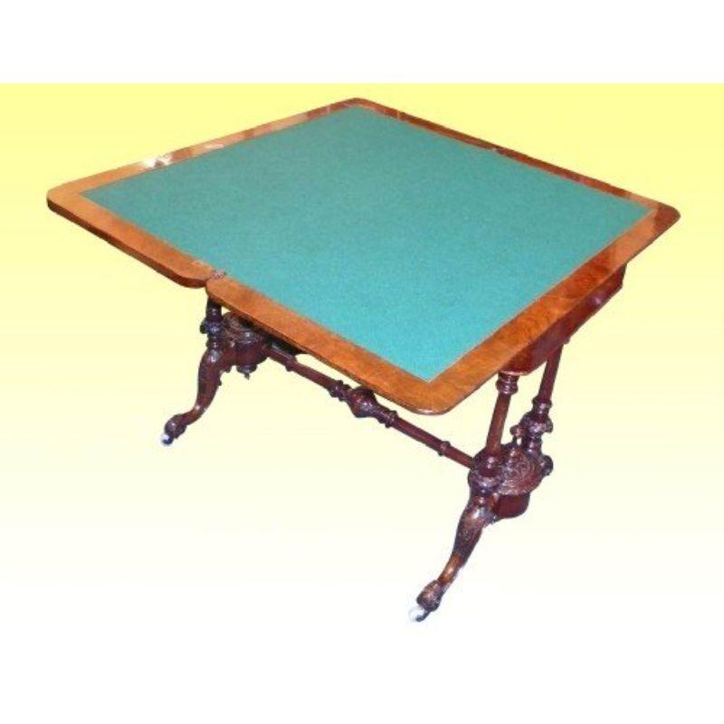 Beautiful Victorian Inlaid Burr Walnut Turn Over Leaf Games Table For