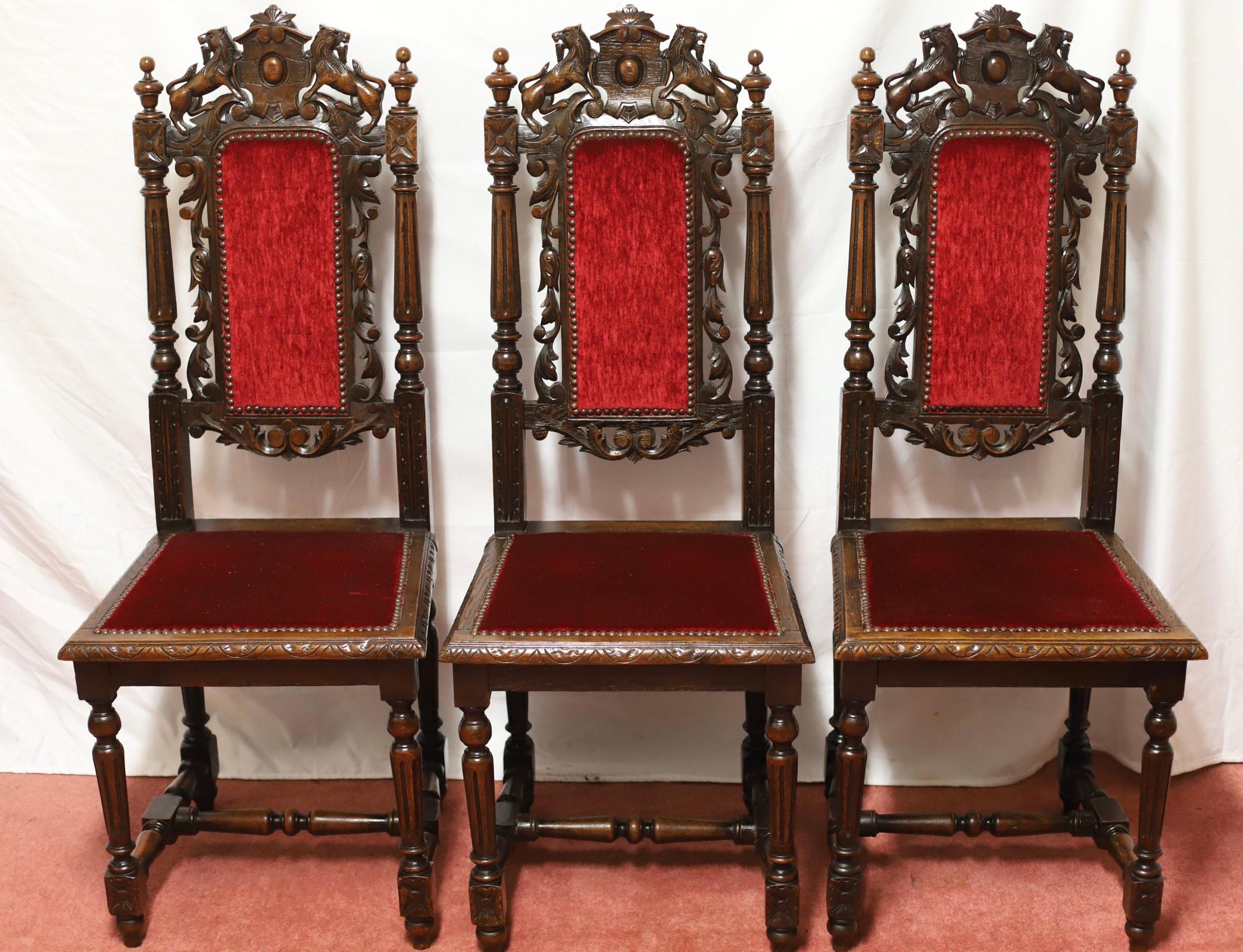 Schöne viktorianische Jacobean Oak Esszimmerstühle (Spätviktorianisch) im Angebot