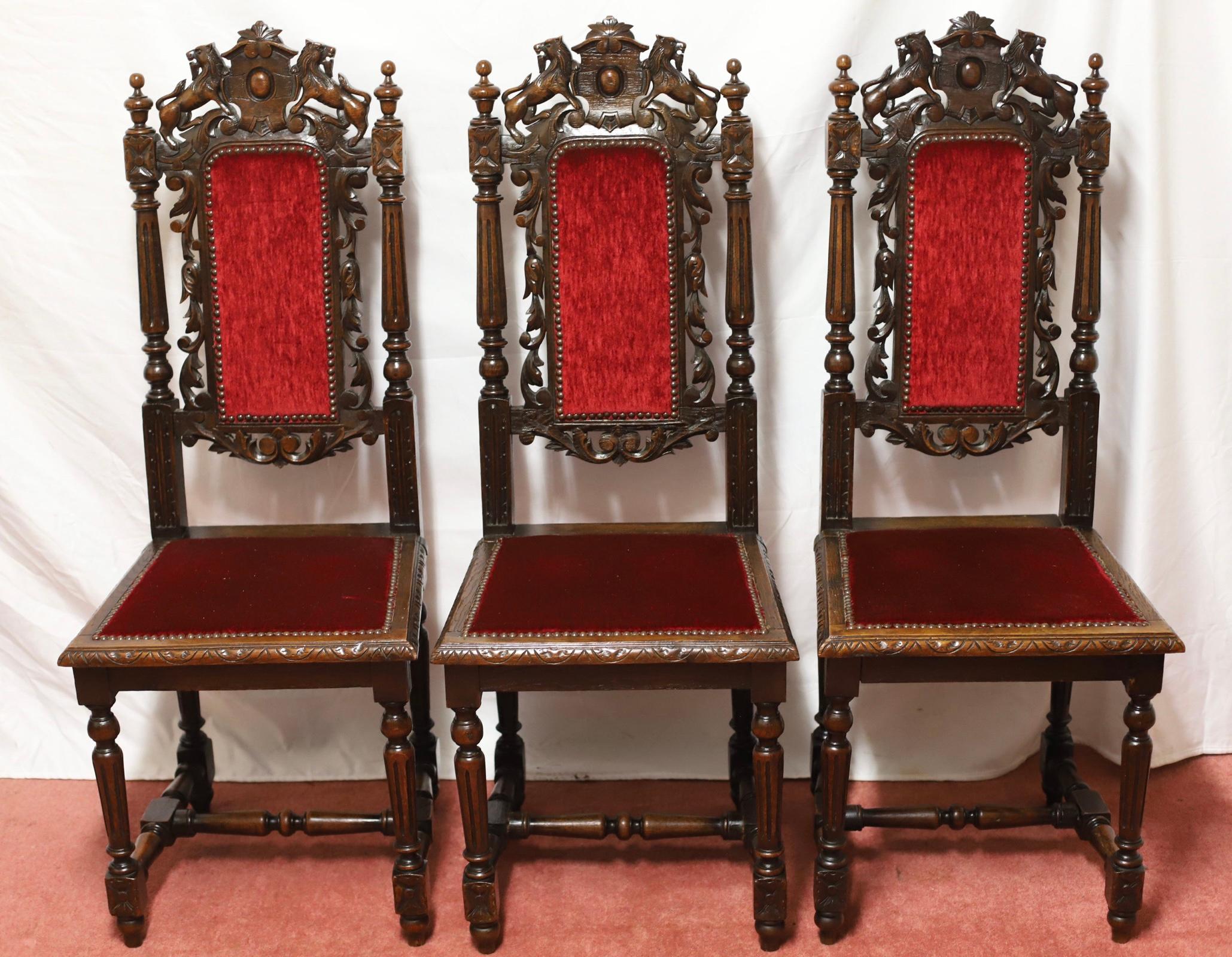 Schöne viktorianische Jacobean Oak Esszimmerstühle (Britisch) im Angebot