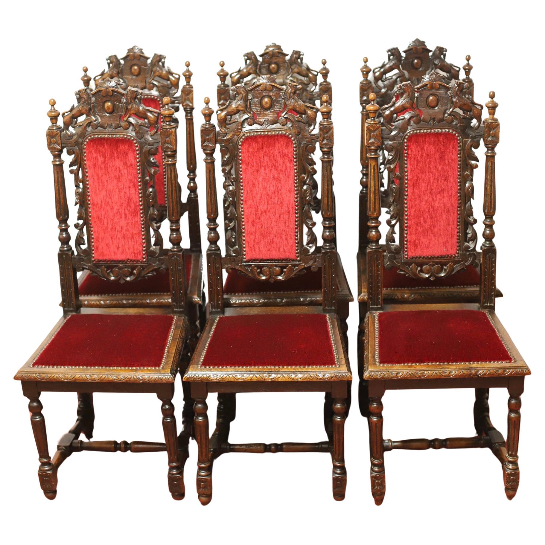 Schöne viktorianische Jacobean Oak Esszimmerstühle im Angebot