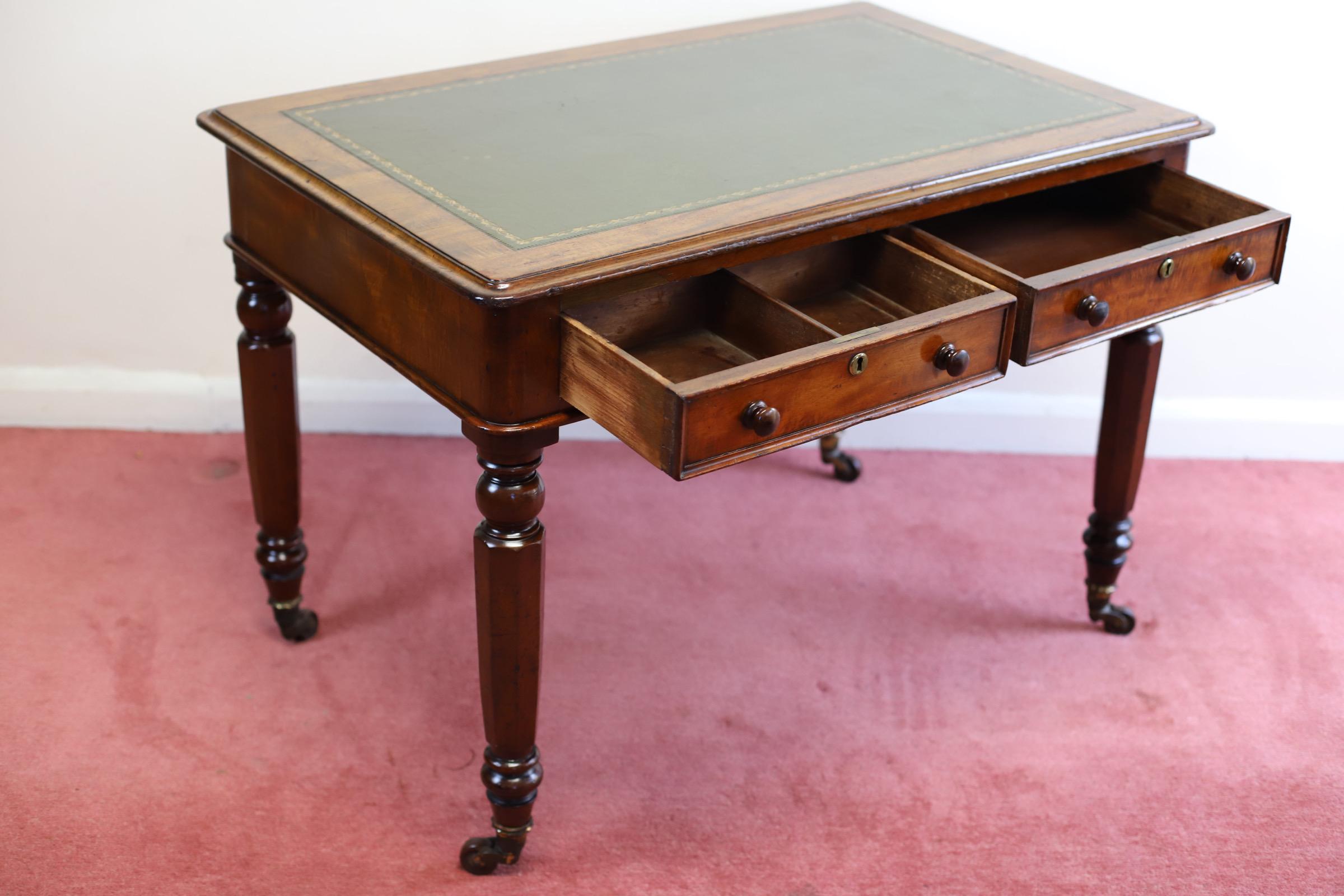British Beautiful Victorian  Leather Top Writing Table  For Sale