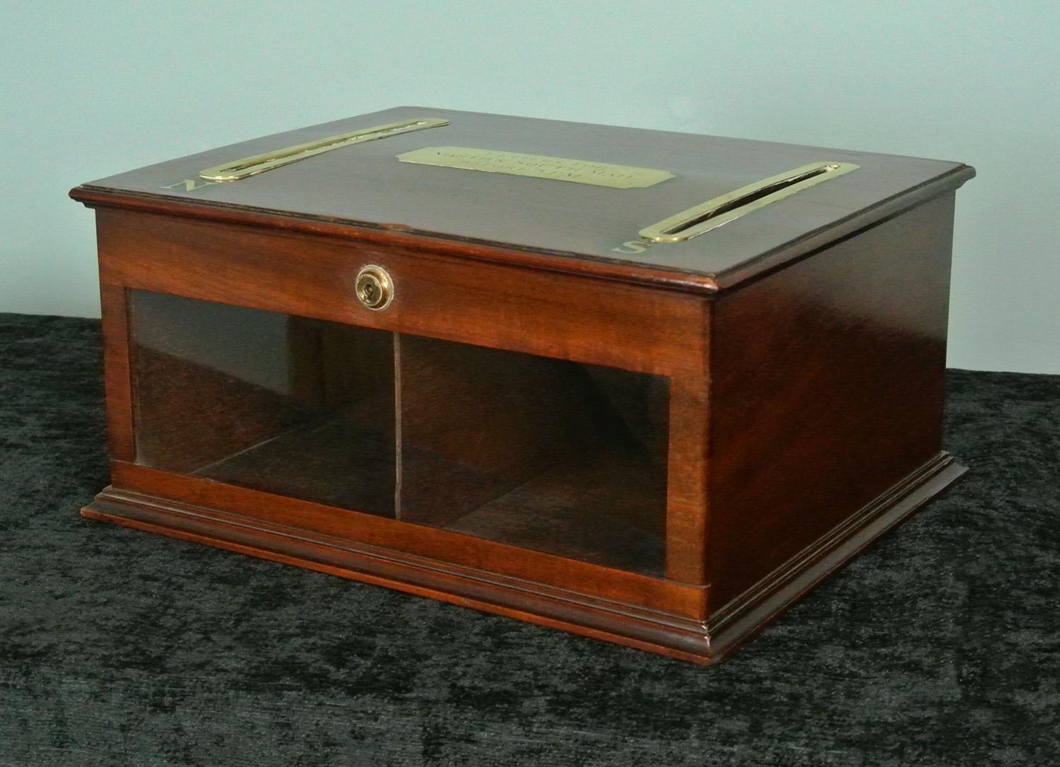 Beautiful Victorian Mahogany Glass and Brass Letter Box, c. 1890 1