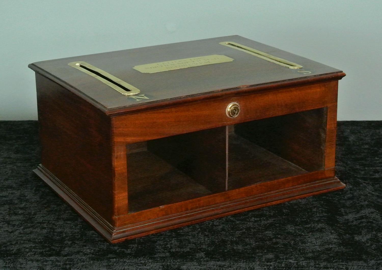 Beautiful Victorian Mahogany Glass and Brass Letter Box, c. 1890 2