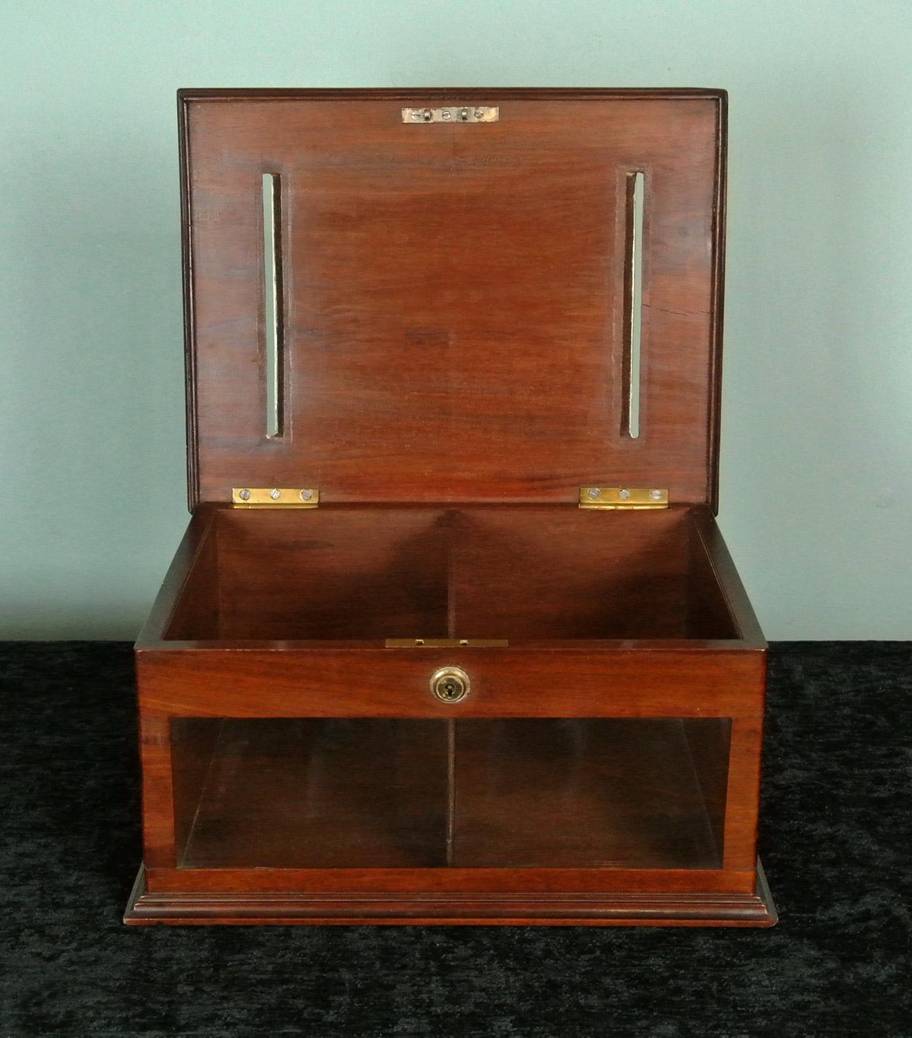 Beautiful Victorian Mahogany Glass and Brass Letter Box, c. 1890 3