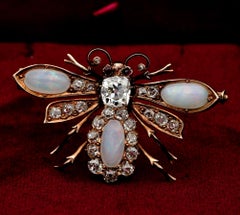 Beautiful Victorian Opal and 2.60 Carat Diamond Fly Brooch/Pendant