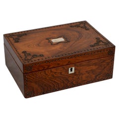 Beautiful Victorian Rosewood and Studded Jewelry Box with Tray