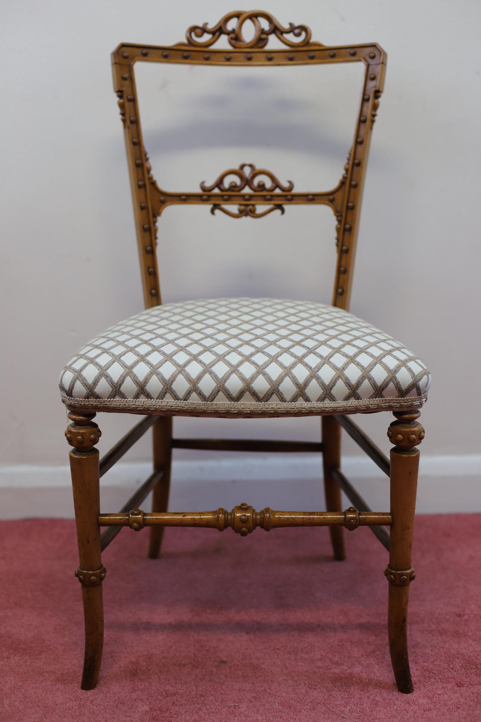 British Beautiful Victorian  Satin Walnut  Bedroom Chair  For Sale