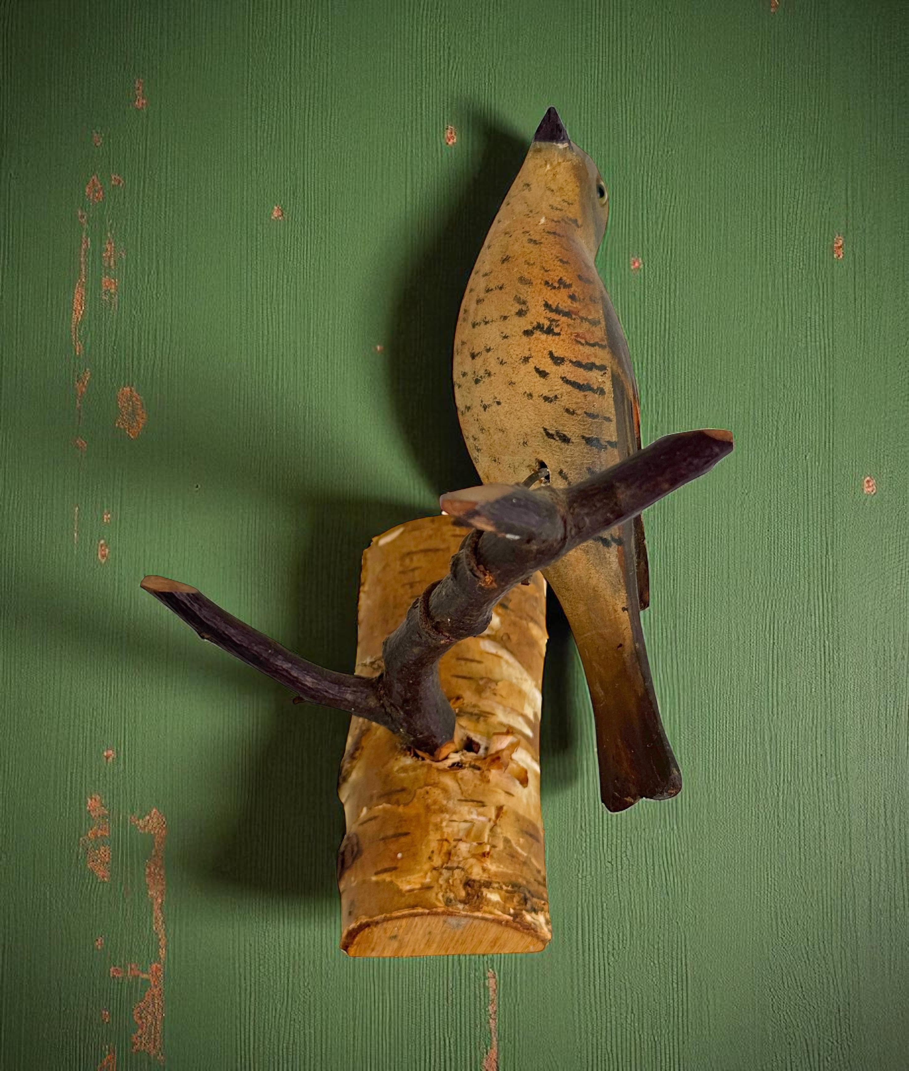 Magnifique oiseau en bois sculpté de Viechtauer Folk Art Black Forest Antique Autriche 1900 6
