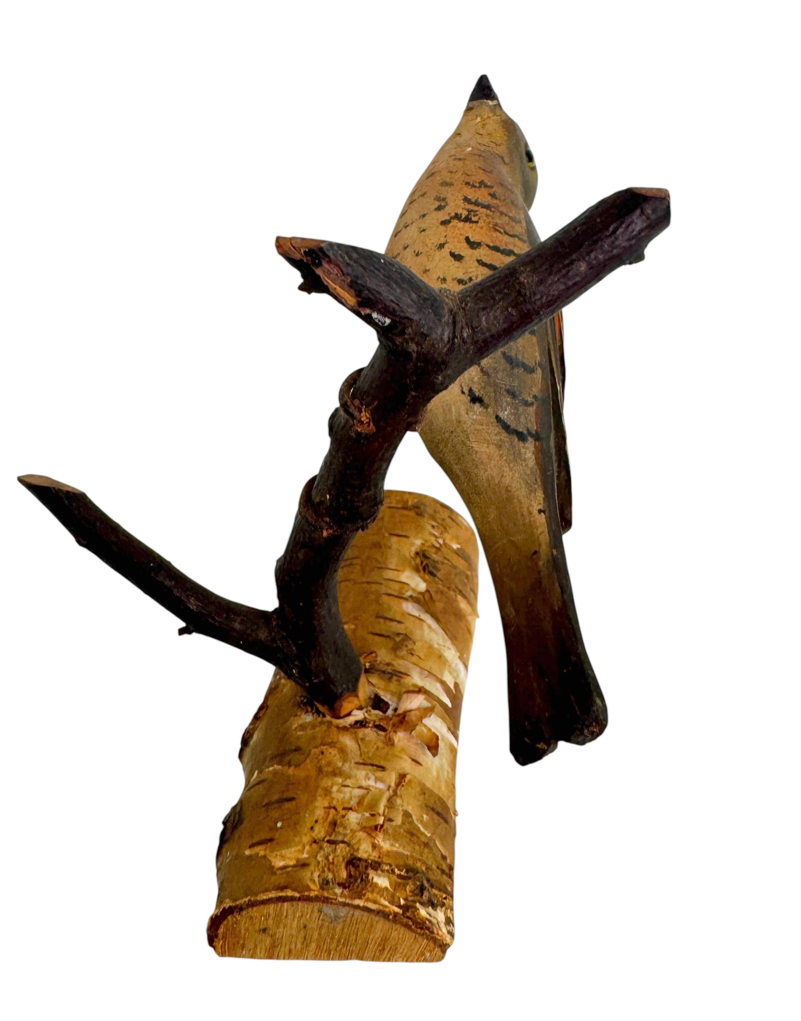20ième siècle Magnifique oiseau en bois sculpté de Viechtauer Folk Art Black Forest Antique Autriche 1900