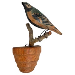 Beautiful Viechtauer Hand Carved Wood Bird, Black Forest Folk Art, Austria