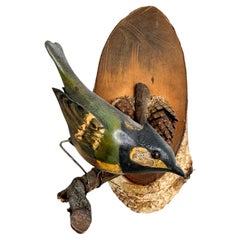 Beautiful Viechtauer Hand Carved Wood Bird, Black Forest Folk Art, Austria