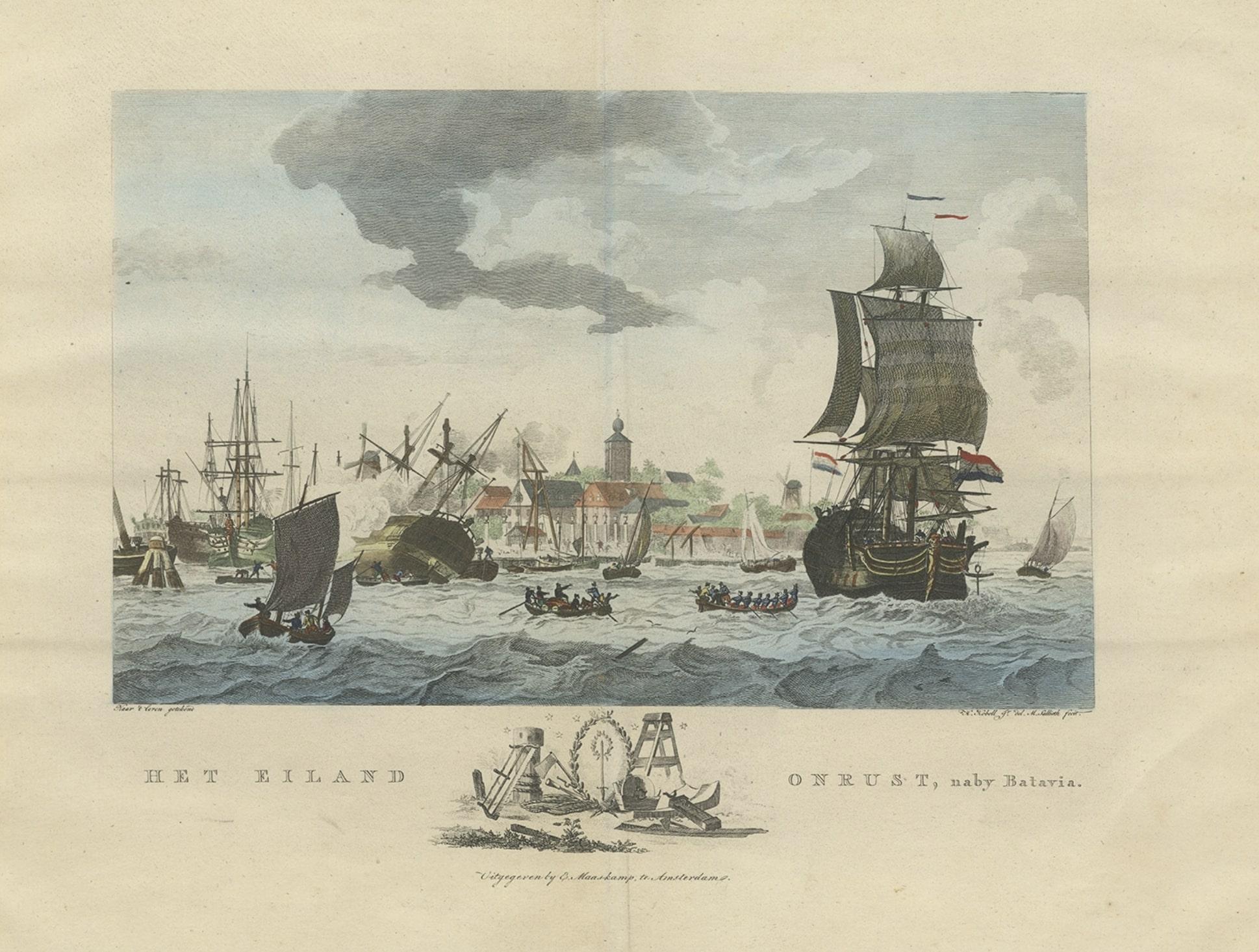 Beautiful View of Pulau 'Island' Onrust, Batavia 'Jakarta, Indonesia', ca.1805 In Good Condition For Sale In Langweer, NL