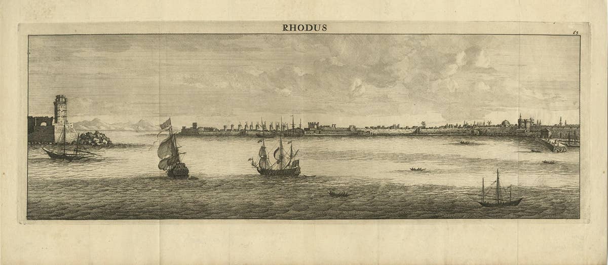 Beautiful View of Rhodes, Greece, depicting the Old Town with Fort, 1698