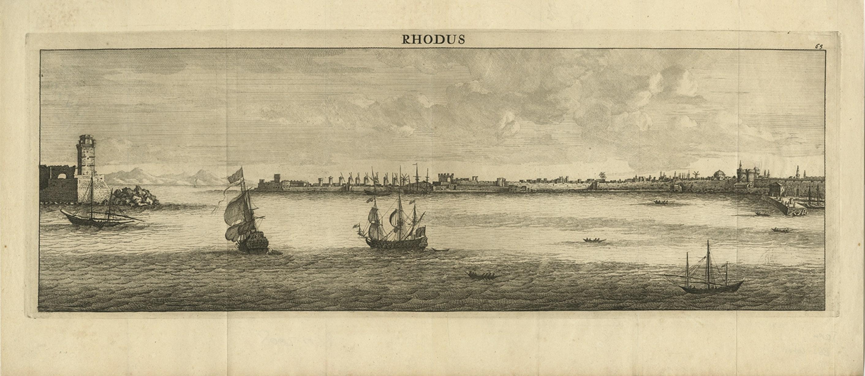 Late 17th Century Beautiful View of the Island of Rhodes, Greece, depicting the Old Town with Fort For Sale