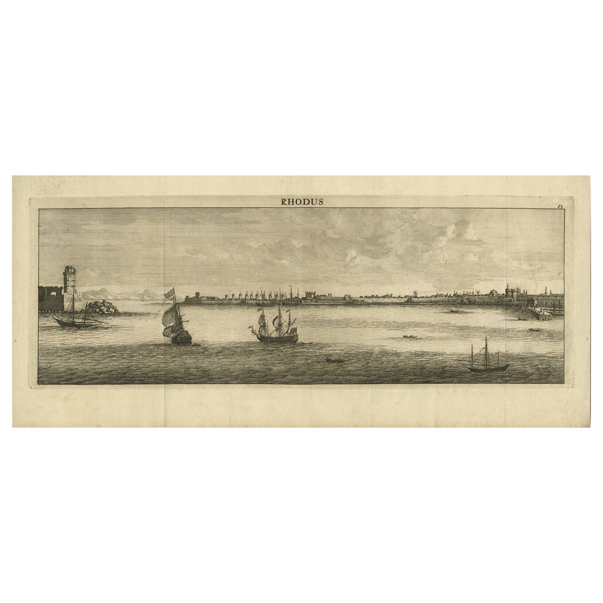 Beautiful View of Rhodes, Greece, depicting the Old Town with Fort, 1698