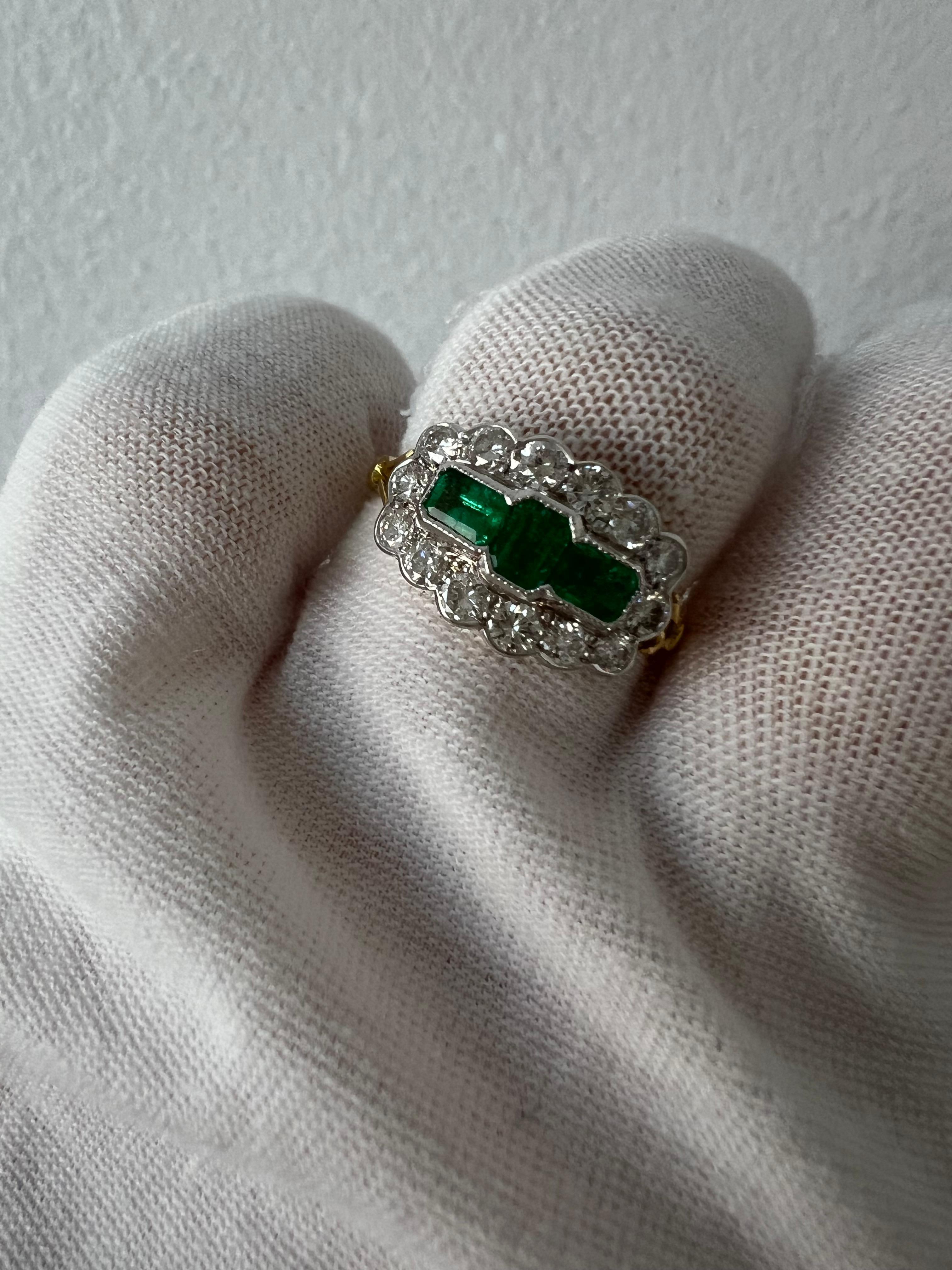 Beautiful Vintage 18K Yellow Gold Diamond and Emerald Ring - 1.73ct. In Good Condition For Sale In San Francisco, CA