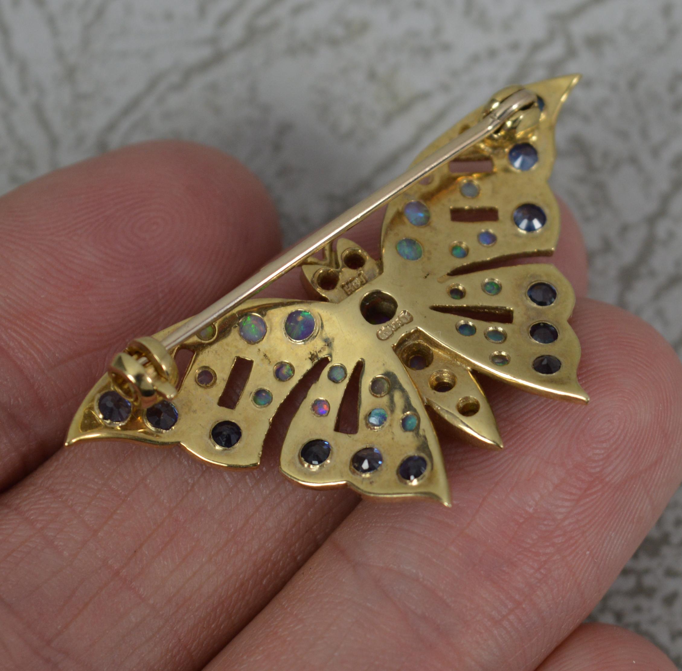 Edwardian Beautiful Vintage 9ct Gold Natural Opal Sapphire and Ruby Butterfly Brooch