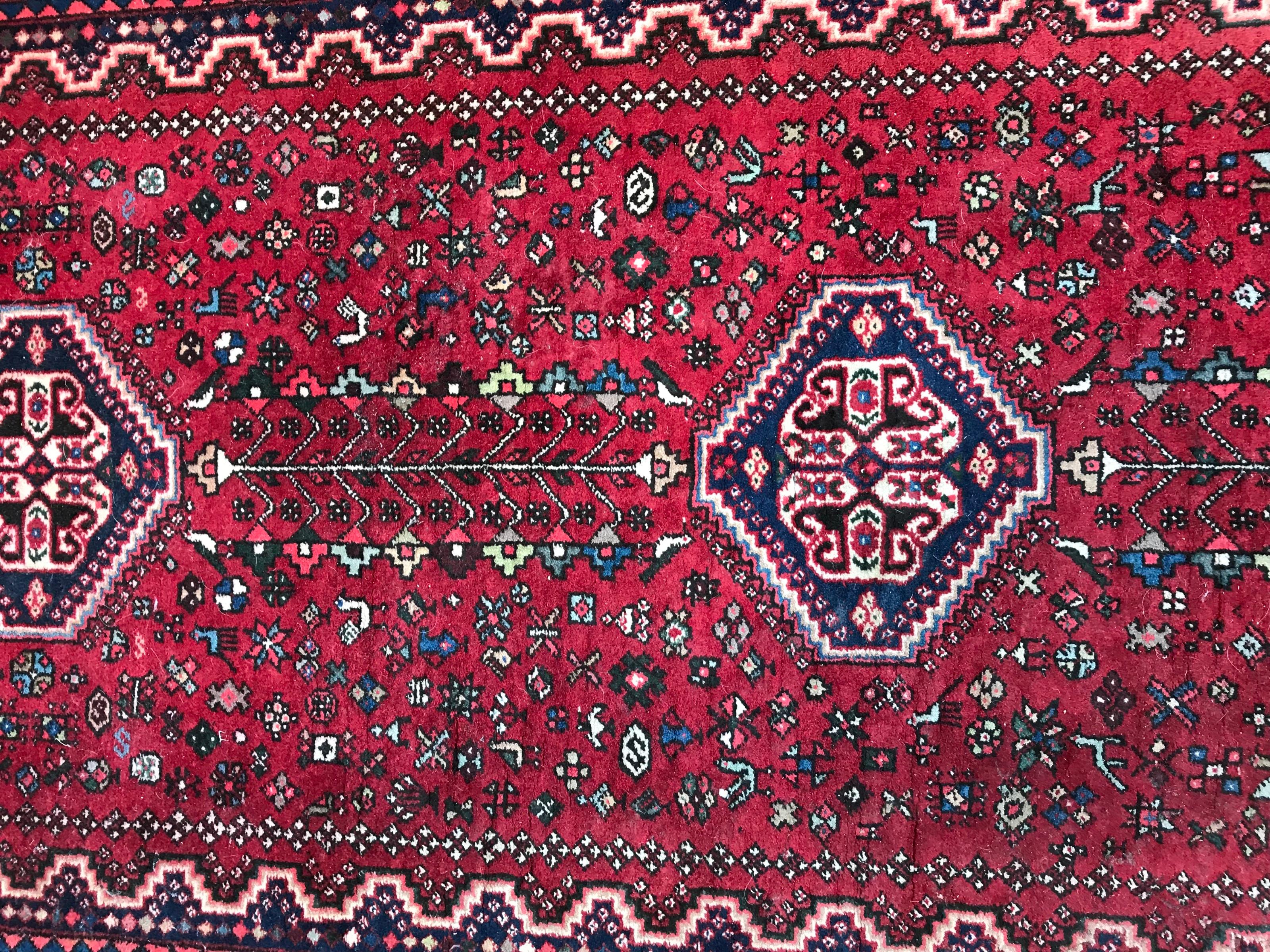 Nice 20th century runner with beautiful geometrical design and nice colors with red and blue, entirely hand knotted with wool velvet on cotton foundation.

✨✨✨
